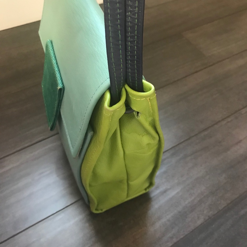 SOLD!! Hans Koch Ltd Soho NY leather bag 1 of a kind lime green blue rare VINT… - Picture 2 of 16